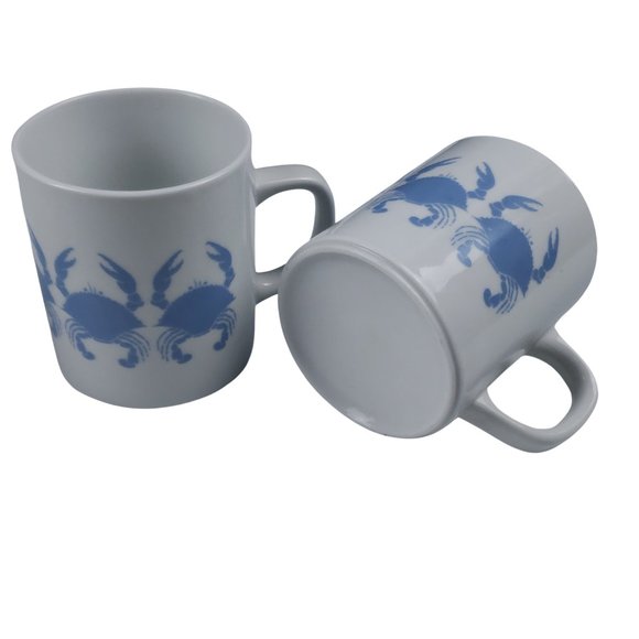 Goudchaux Maison Blanche Blue Crab Coffee Mugs Vintage 1980s Set 2 - Picture 8 of 10